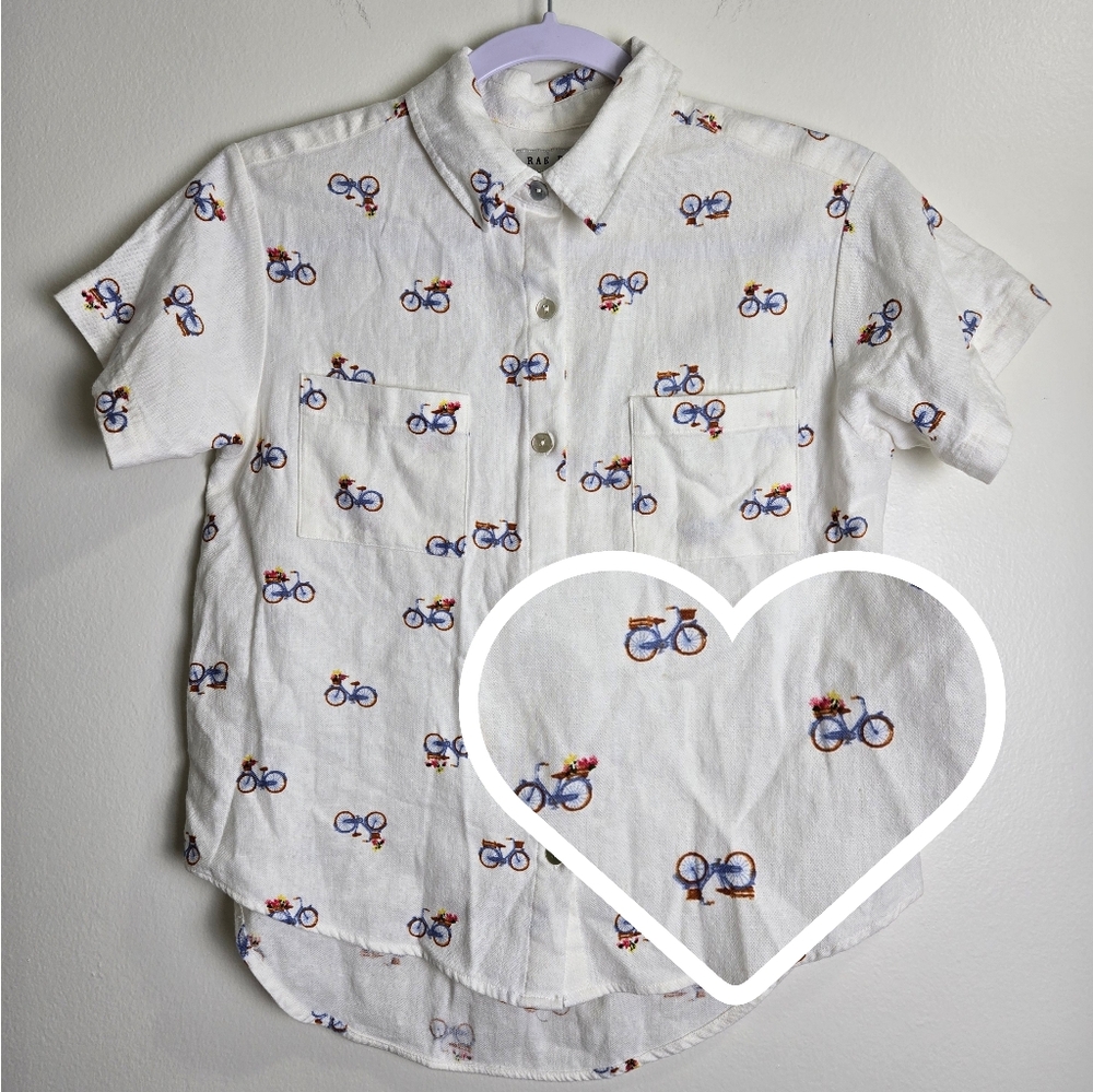 RAE DUNN Artsy Rockabilly‎ Bicycles Novelty Print Short-Sleeve Shirt S